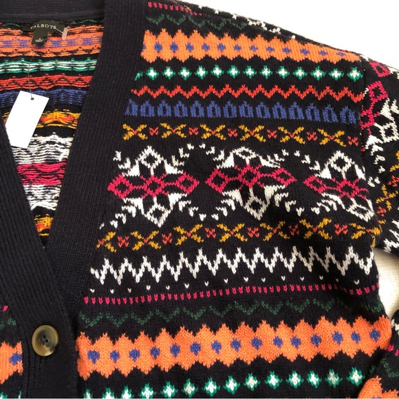 NWT Talbots Colorful Fair Isle Mixed Pattern Cardigan Sweater Size Large - Picture 11 of 13